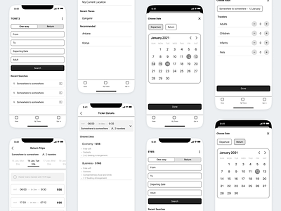 Train Ticket Booking App Wireframe app booking bus booking clean design ios mobile ticket booking ticket sales train booking ui ux wireframe wireframes