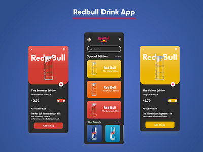 Redbull Drink App app design graphic design ui ux