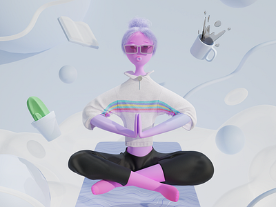 Meditating 3d abstract blender character design girl illustration meditation render vibrant