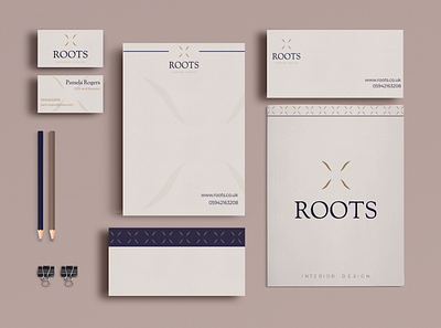 Roots Interior Design Stationery Set brand identity branding logo mockup stationery typogaphy