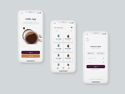 Food App app application clean and modern clean ui coffee app coffee delivery app concept design food and drink food app food app ui food application light ui neat ui ui ui design