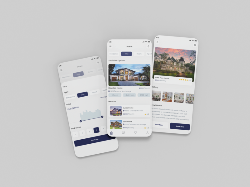 Real Estate Mobile App UI adobe app application branding brokerage clean ui design graphic design home house illustration logo realestate rental ui ux vector