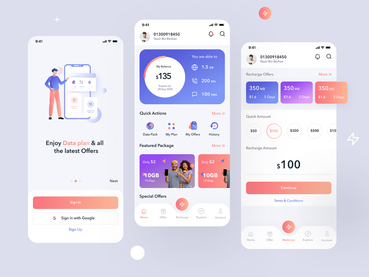 Telecom Mobile App ui / ux by Nurency Digital on Dribbble