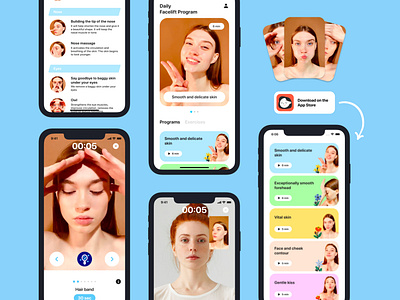 Face Yoga – mobile application for beauty and health app branding clean design face figma fitness health icon illustration ios ipad iphone logo minimal mobile mobile app ui ux yoga