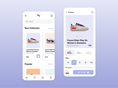 Puma Shoes - App Design Concept concept design figma mobileapp puma pumashoes shoes shoesapp shop sneakers ui ux