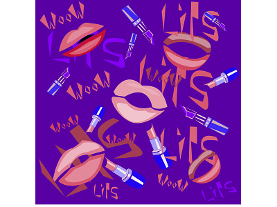 pattern with a creative image of lips, words,and lipstick 80s 90s abstract backdrop background blue color colorful creative decorative doodle drawing drawn element fabric fashion female feminism forest fun