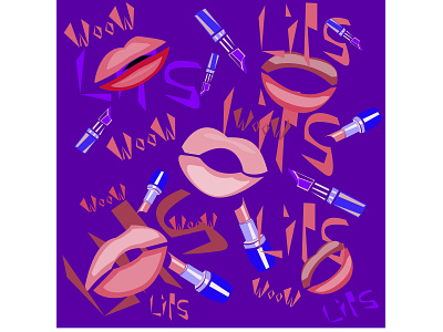 pattern with a creative image of lips, words,and lipstick