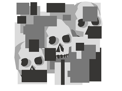 A minimalistic image of a skull on a grey background