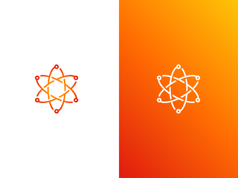 Futuristic Atom Logo symbol red orange colorful abstract mark logo identity tech branding technology atom