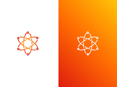 Futuristic Atom Logo abstract atom branding colorful identity logo mark orange red symbol tech technology