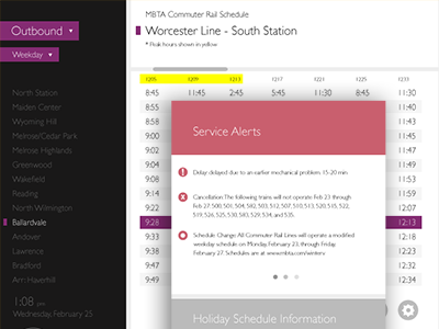 MBTA Commuter Rail Schedule Design app clean commuter rail grid mbta minimal schedule typography ui user experience user interface ux