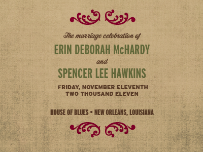 front side of our wedding program flourish invite layout rustic texture type typography vector wedding