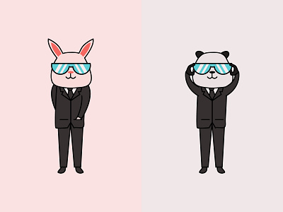 Cool rabbit and panda design illustration vector