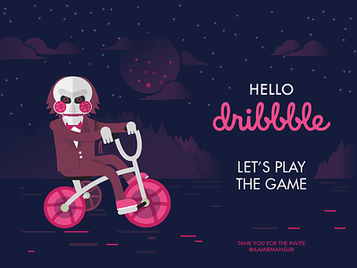 Hello Dribbble! billy debut first shot hello play the game puppet saw tricycle