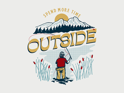 Spend more time OUTSIDE adventures apparel badge design fishing lettering mountain outside t-shirt