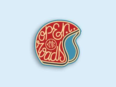 Open Roads. apparel bagdes helmet open roads patch pin type typography