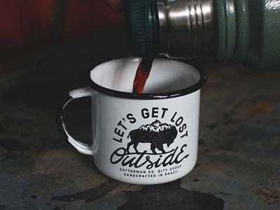 Let's get lost. bison buffalo camp mug get lost illustration mountains mug outside