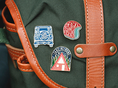 Meeting of the wild pins. badge enamel pin explore illustration lettering pins