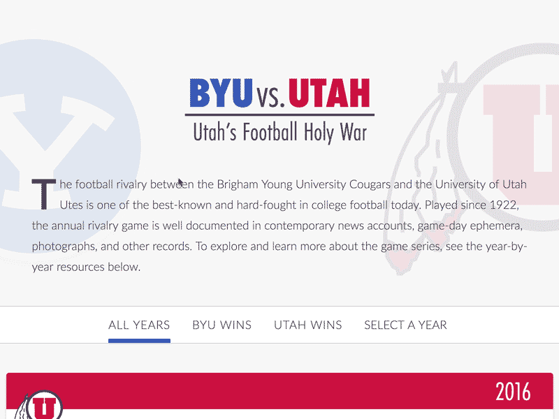 BYU vs. Utah Online Exhibit Site by Ben Crabtree on Dribbble