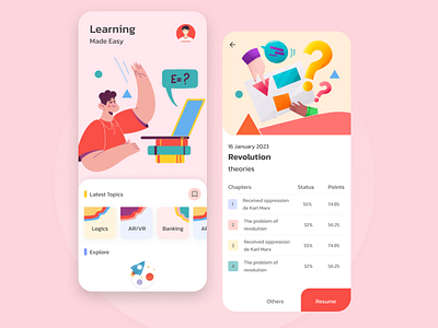 E-learning App 3d androidapp animation colorful creative discover e learning illustrations learning mobileapp modern uiux