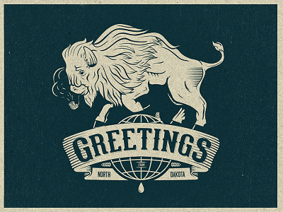 North Dakota Greetings card animal bison blue card design illustration illustrator post card texture vector