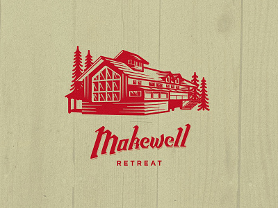 Makewell Retreat cabin camping fun hand lettering house illustration lettering red retreat vector woods