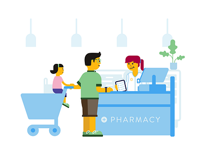 Walmart Pharmacy Pickup characters illustration pharmacy vector