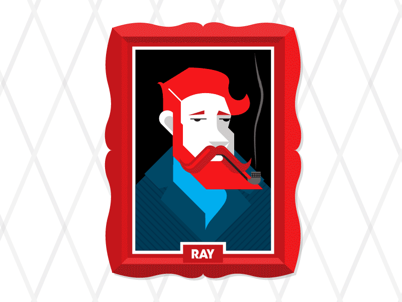 Ray animation beard character design flat graphic pipe redbox smoking jacket