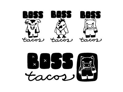 Boss Tacos Logo Options black and white boss identity illustration logo stand taco stand tacos