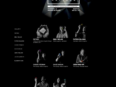 Refined Website behance black and white capstone class classmates design graphic graphic design refined senior show student website
