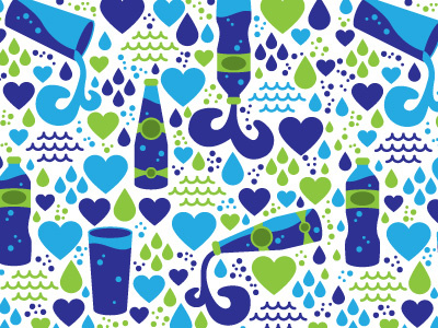 Water Pattern blue bottle bubbles drip drop green heart illustration love pattern water waves