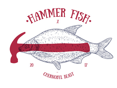Hammer fish art branding design draw fish flat hammer illustration illustrator print style tattoo vector vintage