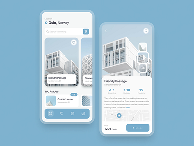 Coworking space finder App abstract app application concept creative design figma home illustration rent ui ux