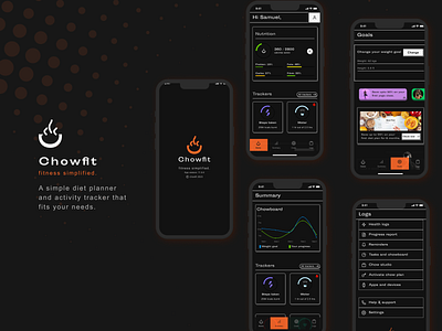 Chowfit - iOS fitness tracker conceptapplication darkmode fitness fitnesstracker ios mobileapp neubrutalism ui uidesign ux uxdesign