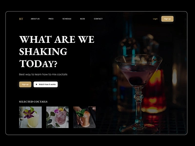 Bartender Academy website alcohol bar bars bartender bartenders cocktails design figma ui webdesign website