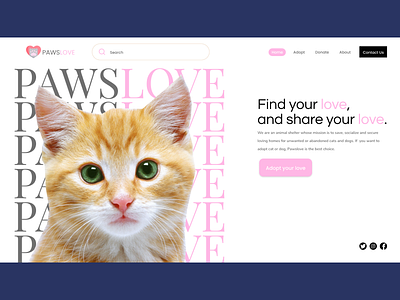 Pawslove (Pet Adopt Website) adopt cat design dog pet pet care ui ui design uiux ux web web design webdesign website website design