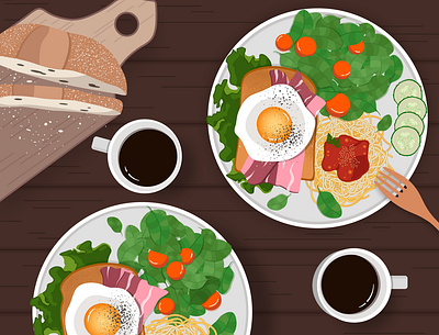 Tasty breakfast art breakfast coffe drawing food illustration illustrator omelette painter tasty