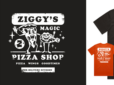 Ziggy's Magic Pizza Shop character chicken creepy delivery food grunge illustration magic pizza retro shirt shop tshirt vintage wing