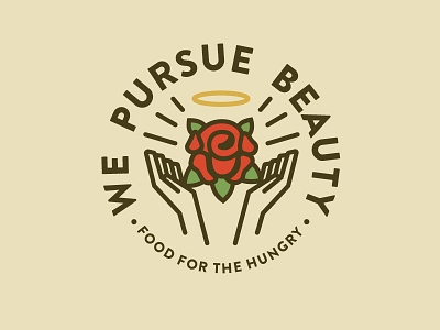 We Pursue Beauty Mark badge beauty floral flower halo hands icon illustration pursue rose thorn type