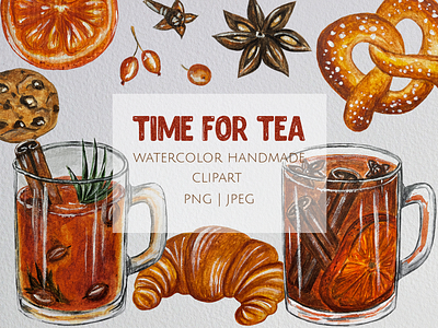 Watercolor clipart. Time for tea