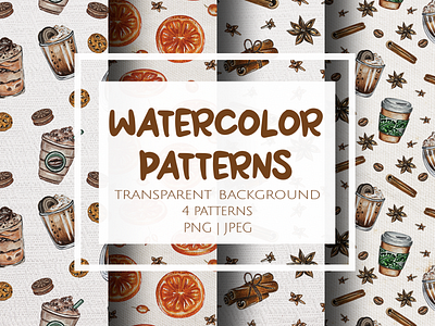 Watercolor patterns. Coffee and spices