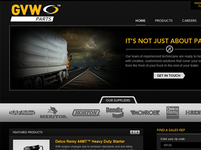 GVW Parts Website dark design interactive layout web