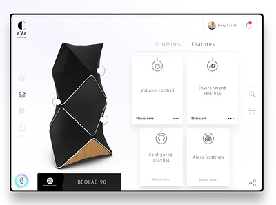 Intelligent object control application AVA app artificialintelligence blackandwhite cards concept control dashboard dashboard ui interface lighttheme minimal modern objects shadow simple smarthome ui ux voice assistant white