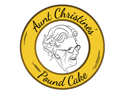Aunt Christine's Pound Cake cake glasses grandma hand drawn home cooking logo old people script