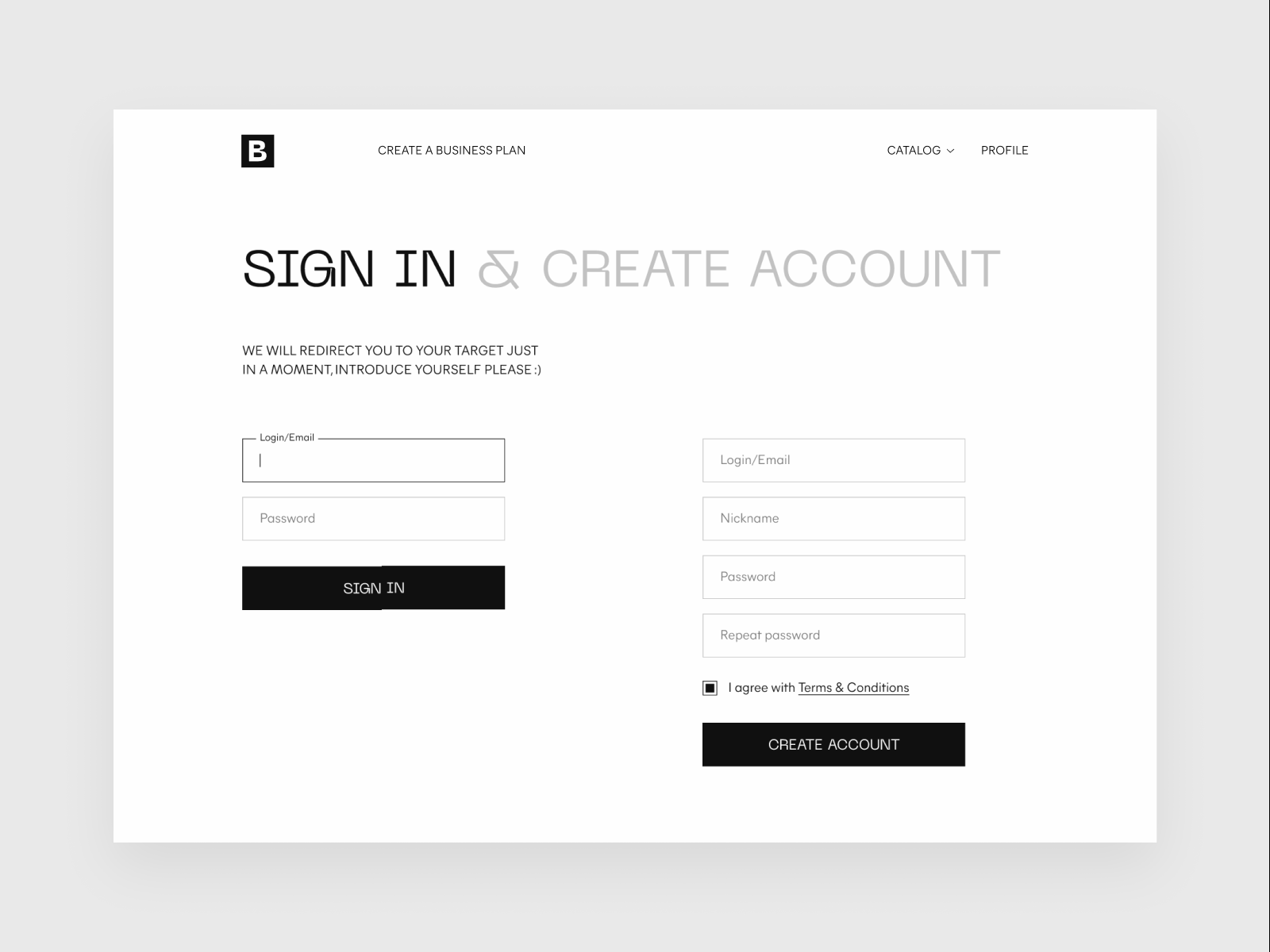Login & Sign up account black and white button create account create profile e commerce ecommerce form input login minimalistic profile sign in sign up ui ux web design website