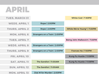 Philly Roxy Film Guide Calendar