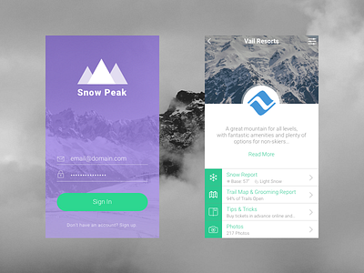 Snow Peak Mobile App Concept ios mobile outdoors skiing snowboarding ui