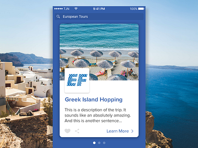 Vacation Tours Mobile App #1 cards carousel greece island mobile ocean tours travel ui vacation