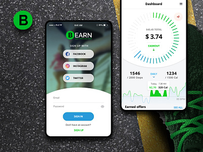 Bearn App | Earn while you burn! biker burn calories dashboard earn money pay responsive run sport app ui