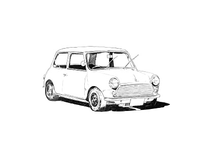 Mini car drawing editorial illustration england illustration line mini minicooper retro vintage